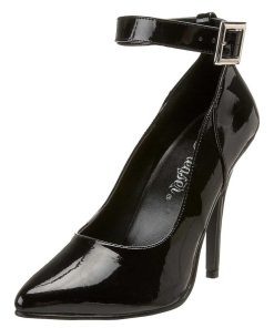 Pumps Klackar Utan Plata höga klackar | Svarta Lackpumps 13 Cm Seduce-431 Ankelrem Pumps - Lackpumps Med Ankelband