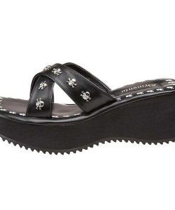 Demoniacult Skor & Stovlar Dam höga klackar | Svart 6,5 Cm Flip-05 Plata Goth Flip Flops Dam