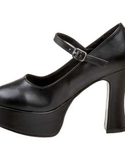 Pumps Klackar Mini Plata höga klackar | Svart Konstlader 11 Cm Maryjane-50 Mary Jane Hoga Platapumps