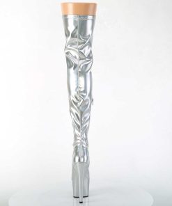 Larhoga Stovlar Med Plata höga klackar | Silver 18 Cm Adore-3000Hwr Hologram Overknee Platastovlar - Pole Dance Overknees