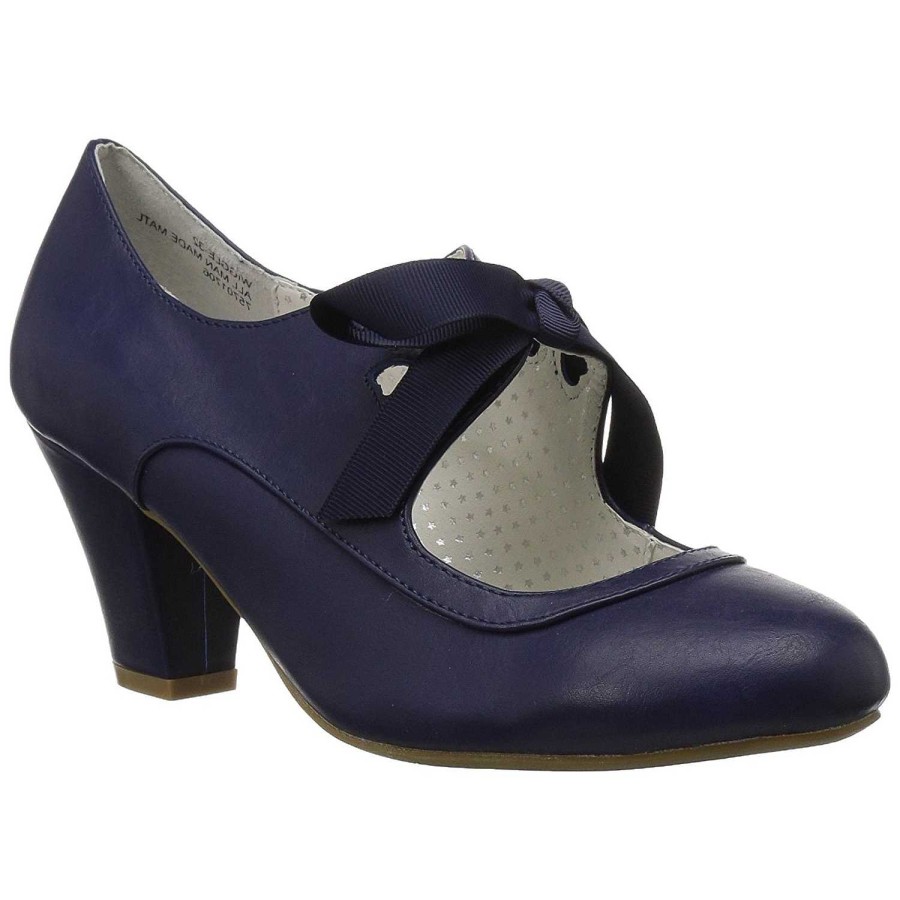 Pumps Klackar Utan Plata höga klackar | Bla 6,5 Cm Wiggle-32 Retro Vintage Maryjane Pumps Med Blockklack