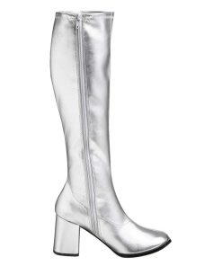 Stovlar Dam Utan Plata höga klackar | Silver Vinylstovlar Blockklack 7,5 Cm Vinyl - 70 Tal Hippie Disco Gogo Knahoga Boots