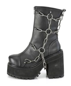 Demoniacult Skor & Stovlar Dam höga klackar | Svart Vegan 12 Cm Assault-66 Lolita Plata Ankleboots Med Blockklack Till Kvinnor