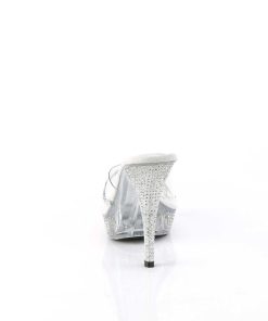 Slip In Klackar Mini Plata höga klackar | Silver 11,5 Cm Elegant-401R Hogklackade Plata Mules Med Strass Stenar