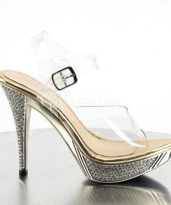 Hoga Klackar Mini Plata höga klackar | Guld Strass 12 Cm Elegant-408 Plata Hogklackade Sandaler Skor