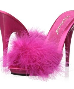 Slip In Klackar Mini Plata höga klackar | Fuchsia 13 Cm Poise-501F Maraboufjadrar Hoga Slip In Skor