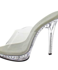 Slip In Klackar Mini Plata höga klackar | Silver 13 Cm Fabulicious Lip-101Ls Strass Plata Hoga Slip In Mules