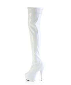 Larhoga Stovlar Med Plata höga klackar | Vit 15 Cm Delight-3000Hwr Hologram Overknee Platastovlar - Pole Dance Overknees