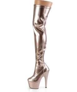 Larhoga Stovlar Med Plata höga klackar | Guld 18 Cm Adore-3000Hwr Hologram Overknee Platastovlar - Pole Dance Overknees