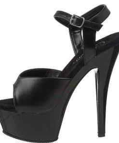 Hoga Klackar Mini Plata höga klackar | Svart Konstlader 15 Cm Pleaser Kiss-209 Hoga Sandaletter Med Klack