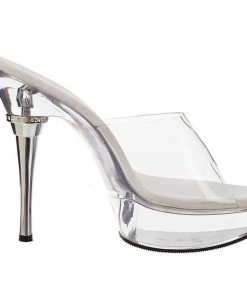 Slip In Klackar Mini Plata höga klackar | Transparent 14 Cm Pleaser Allure-601 Plata Mules Hoga Klackar