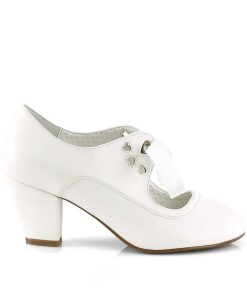 Pumps Klackar Utan Plata höga klackar | Vit 6,5 Cm Wiggle-32 Retro Vintage Maryjane Pumps Med Blockklack