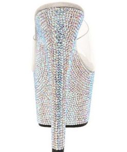 Slip In Klackar Mer Plata höga klackar | Transparent Silver 18 Cm Bejeweled-701Dm Strass Plata Slip In Mules