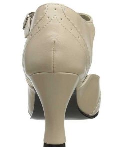 Pumps Klackar Utan Plata höga klackar | Beige Konstlader 7,5 Cm Retro Vintage Flapper-26 Kvinnor Pumps Med Lag Klack