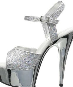 Hoga Klackar Mini Plata höga klackar | Silver 15 Cm Pleaser Delight-609G Krom Hogklackade Sandaletter