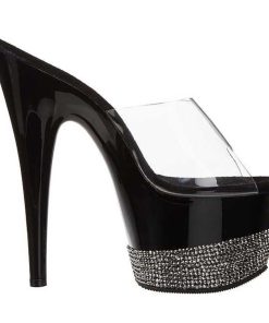 Slip In Klackar Mer Plata höga klackar | Svart Strass 18 Cm Pleaser Adore-701-3 Plata Mules Hoga Klackar