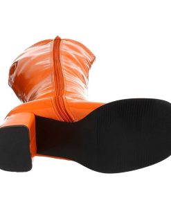 Stovlar Dam Utan Plata höga klackar | Orange Lackstovlar Blockklack 7,5 Cm - 70 Tal Hippie Boots Disco Gogo Knahoga Stovlar