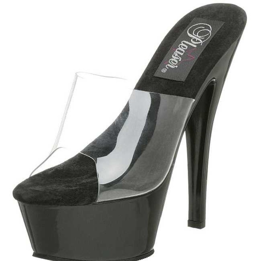 Slip In Klackar Mini Plata höga klackar | Svart Transparent 15,5 Cm Kiss-201 Plata Hoga Slip In Mules