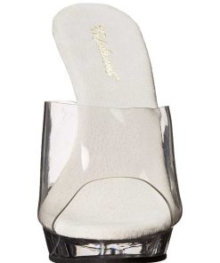 Slip In Klackar Mini Plata höga klackar | Transparent 13 Cm Fabulicious Lip-101 Plata Mules Hoga Klackar