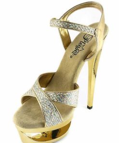 Hoga Klackar Mini Plata höga klackar | Guld Glitter 16,5 Cm Pleaser Eclipse-619G Hoga Stilettklackar Plata