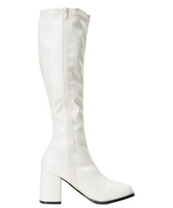 Stovlar Dam Utan Plata höga klackar | Vita Vinylstovlar Blockklack 7,5 Cm Vinyl - 70 Tal Hippie Disco Gogo Knahoga Boots