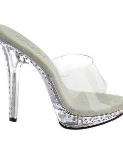 Slip In Klackar Mini Plata höga klackar | Silver 13 Cm Fabulicious Lip-101Ls Strass Plata Hoga Slip In Mules