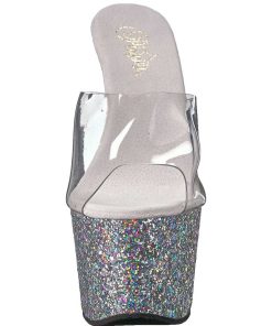 Slip In Klackar Mer Plata höga klackar | Silver 18 Cm Adore-701Lg Glitter Plata Tofflor Dam Med Klack