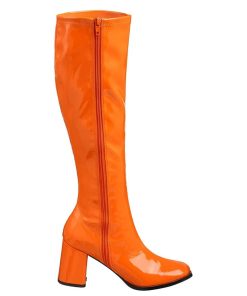 Stovlar Dam Utan Plata höga klackar | Orange Lackstovlar Blockklack 7,5 Cm - 70 Tal Hippie Boots Disco Gogo Knahoga Stovlar