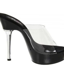 Slip In Klackar Mini Plata höga klackar | Svart Transparent 14 Cm Pleaser Allure-601 Plata Mules Hoga Klackar