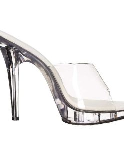 Slip In Klackar Mini Plata höga klackar | Transparent 13 Cm Fabulicious Lip-101 Plata Mules Hoga Klackar