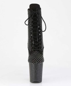 Stovletter Dam Med Plata höga klackar | Flamingo-1020Rm 20 Cm Pleaser Hogklackade Boots Strass Svart