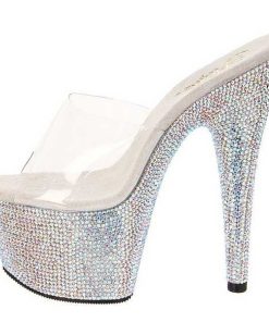 Slip In Klackar Mer Plata höga klackar | Transparent Silver 18 Cm Bejeweled-701Dm Strass Plata Slip In Mules