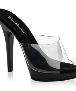 Slip In Klackar Mini Plata höga klackar | Svart Transparent 13 Cm Fabulicious Lip-101 Plata Mules Hoga Klackar