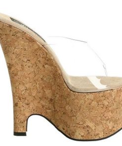 Slip In Klackar Mini Plata höga klackar | Transparent 16,5 Cm Pleaser Beau-601 Kork Kilklackar Wedges Skor