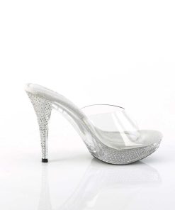 Slip In Klackar Mini Plata höga klackar | Transparent 11,5 Cm Elegant-401 Strass Stenar Plata Tofflor Dam