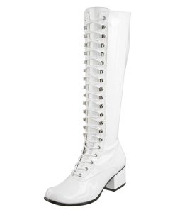 Stovlar Dam Utan Plata höga klackar | Vita Lackstovlar Snorstovlar 5 Cm Lack - 70 Tal Hippie Disco Gogo Boots