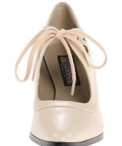 Pumps Klackar Utan Plata höga klackar | Beige Konstlader 7 Cm Retro Vintage Victorian-03 Kvinnor Pumps Med Lag Klack