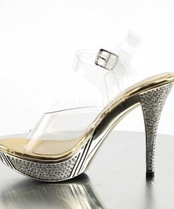 Hoga Klackar Mini Plata höga klackar | Guld Strass 12 Cm Elegant-408 Plata Hogklackade Sandaler Skor