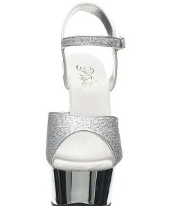 Hoga Klackar Mini Plata höga klackar | Silver 15 Cm Pleaser Delight-609G Krom Hogklackade Sandaletter