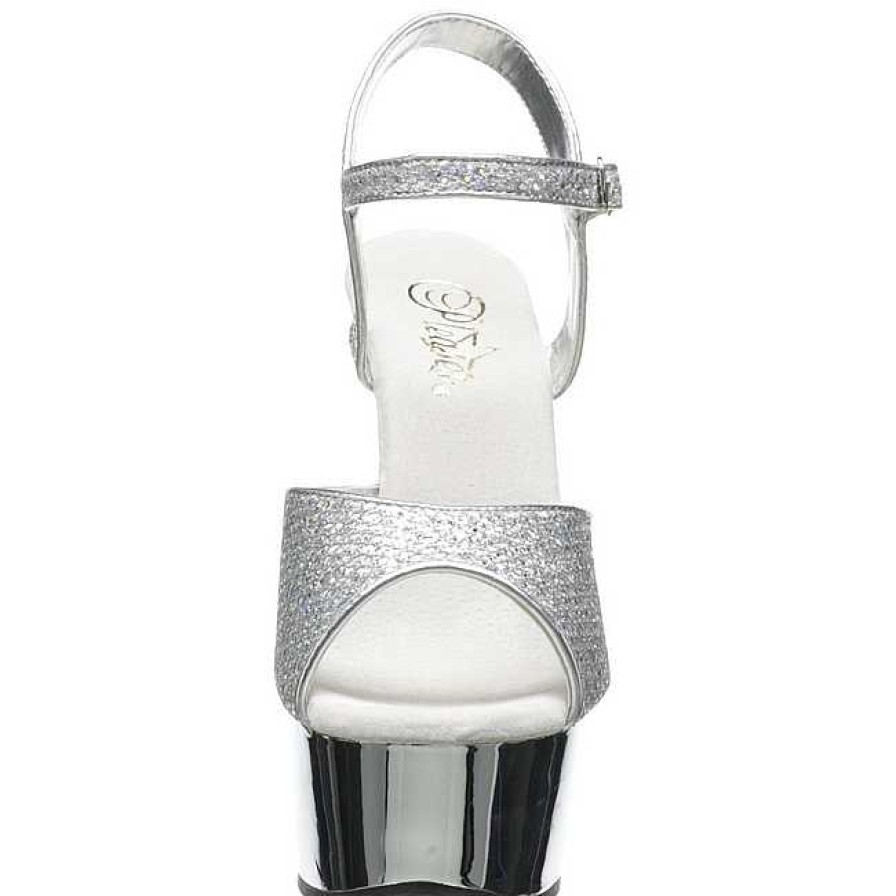 Hoga Klackar Mini Plata höga klackar | Silver 15 Cm Pleaser Delight-609G Krom Hogklackade Sandaletter