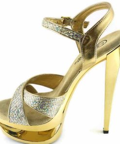 Hoga Klackar Mini Plata höga klackar | Guld Glitter 16,5 Cm Pleaser Eclipse-619G Hoga Stilettklackar Plata