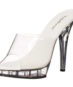 Slip In Klackar Mini Plata höga klackar | Transparent 13 Cm Fabulicious Lip-101 Plata Mules Hoga Klackar