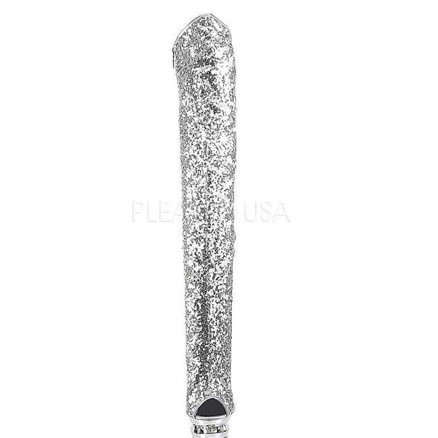 Larhoga Stovlar Med Plata höga klackar | Silver Paljetter 15 Cm Pleaser Blondie-R-3011 Plata Overknee Stovlar