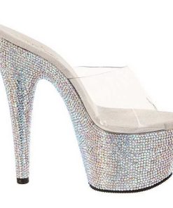 Slip In Klackar Mer Plata höga klackar | Transparent Silver 18 Cm Bejeweled-701Dm Strass Plata Slip In Mules