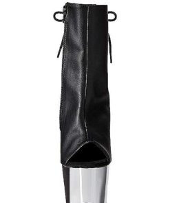 Stovletter Dam Med Plata höga klackar | Konstlader Svart 18 Cm Pleaser Adore-1018 Krom Plata Halvboots