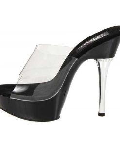 Slip In Klackar Mini Plata höga klackar | Svart Transparent 14 Cm Pleaser Allure-601 Plata Mules Hoga Klackar