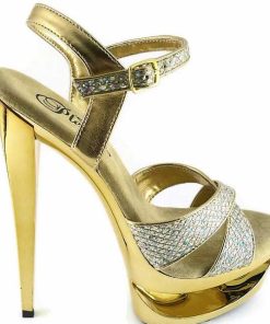 Hoga Klackar Mini Plata höga klackar | Guld Glitter 16,5 Cm Pleaser Eclipse-619G Hoga Stilettklackar Plata