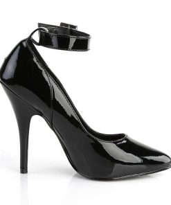 Pumps Klackar Utan Plata höga klackar | Svarta Lackpumps 13 Cm Seduce-431 Ankelrem Pumps - Lackpumps Med Ankelband