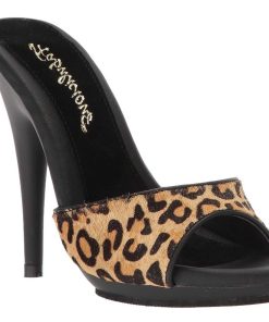 Slip In Klackar Mini Plata höga klackar | Leopard 13 Cm Fabulicious Poise-501Fur Dam Tofflor Med Hoga Klack