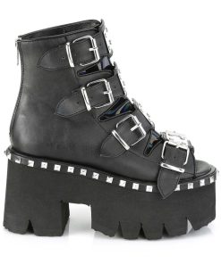 Demoniacult Skor & Stovlar Dam höga klackar | Svart Vegan 9 Cm Ashes-70 Lolita Plata Ankleboots Med Blockklack Till Kvinnor